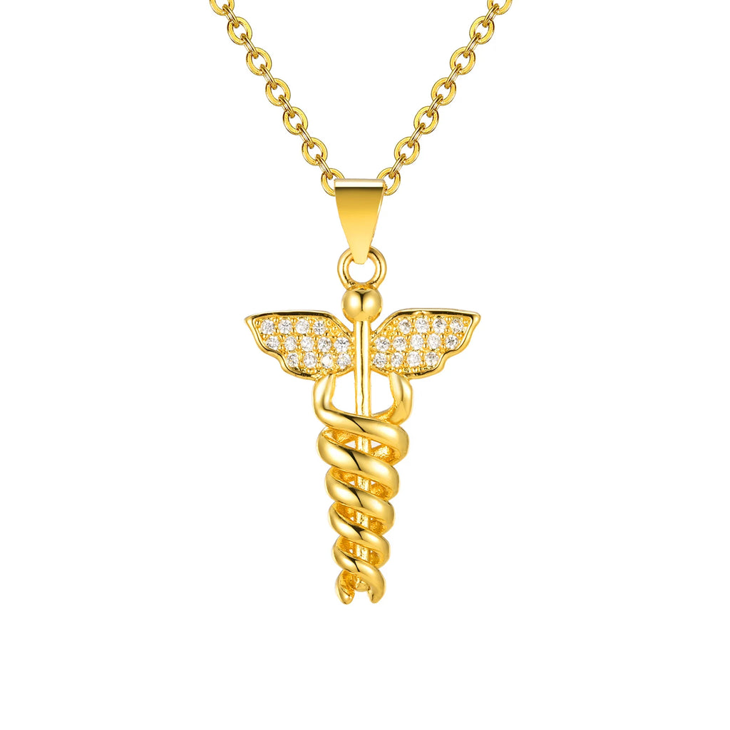 14K Gold Plated Medical Necklace, Medical Aid Symbol Angel Wing Healthcare Necklace, Doctor's Gift