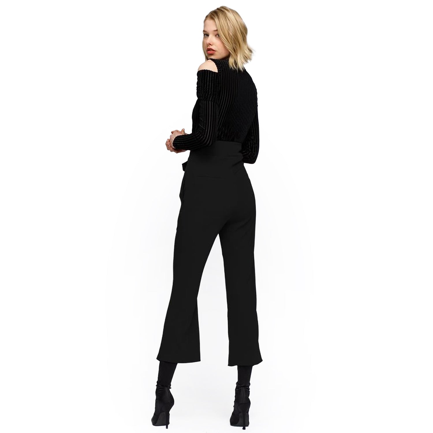 Women's High Waist Front Slit Trouser In Black-1