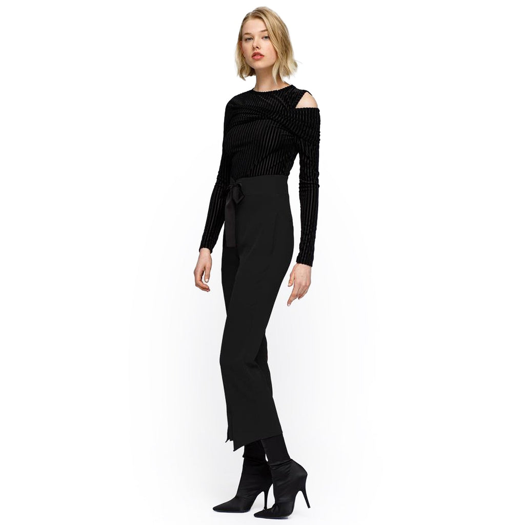 Women's High Waist Front Slit Trouser In Black-2