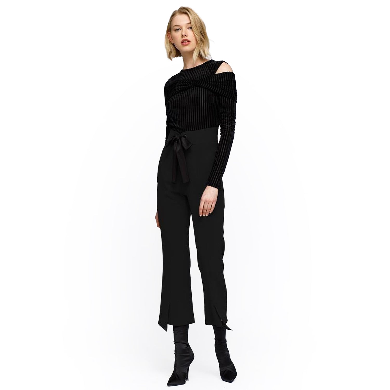 Women's High Waist Front Slit Trouser In Black-0
