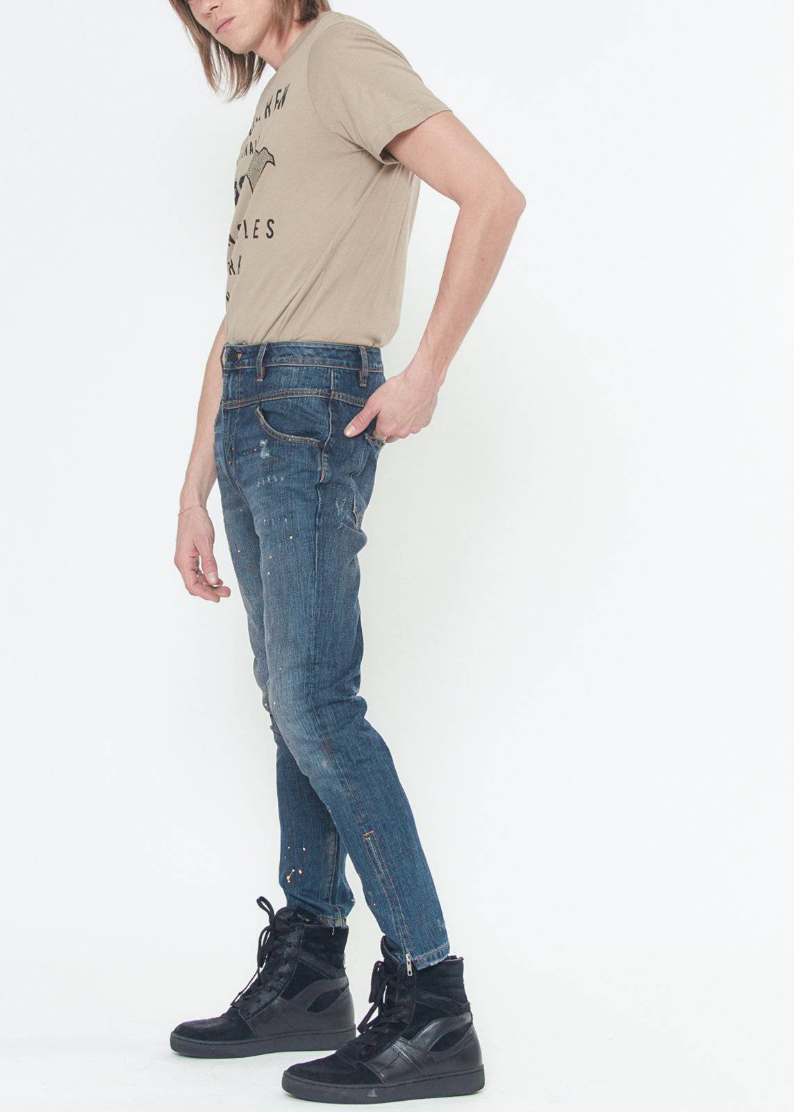 Konus Men's Denim With Paint Splatter  in Blue-1