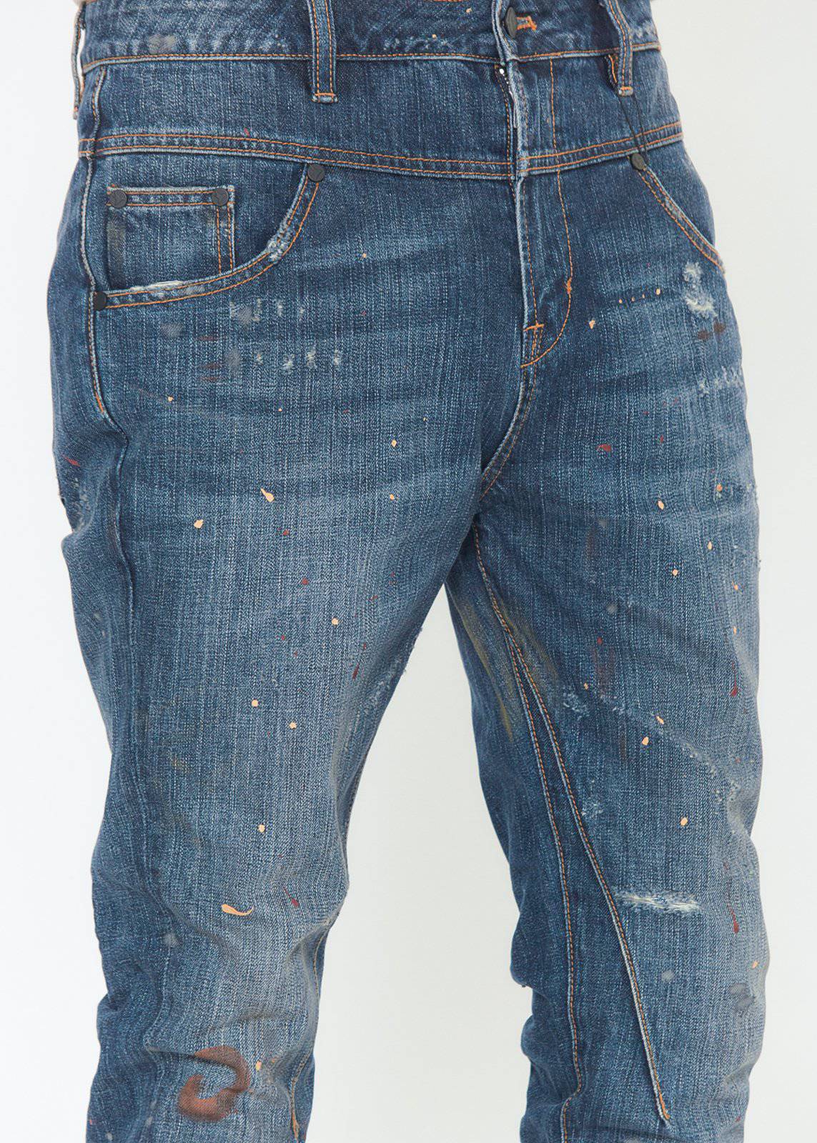 Konus Men's Denim With Paint Splatter  in Blue-3