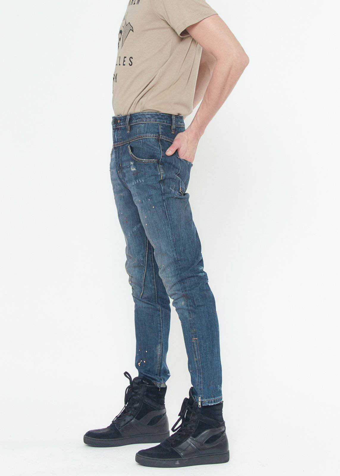 Konus Men's Denim With Paint Splatter  in Blue-4