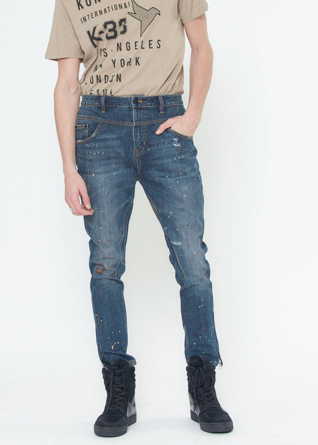 Konus Men's Denim With Paint Splatter  in Blue-0