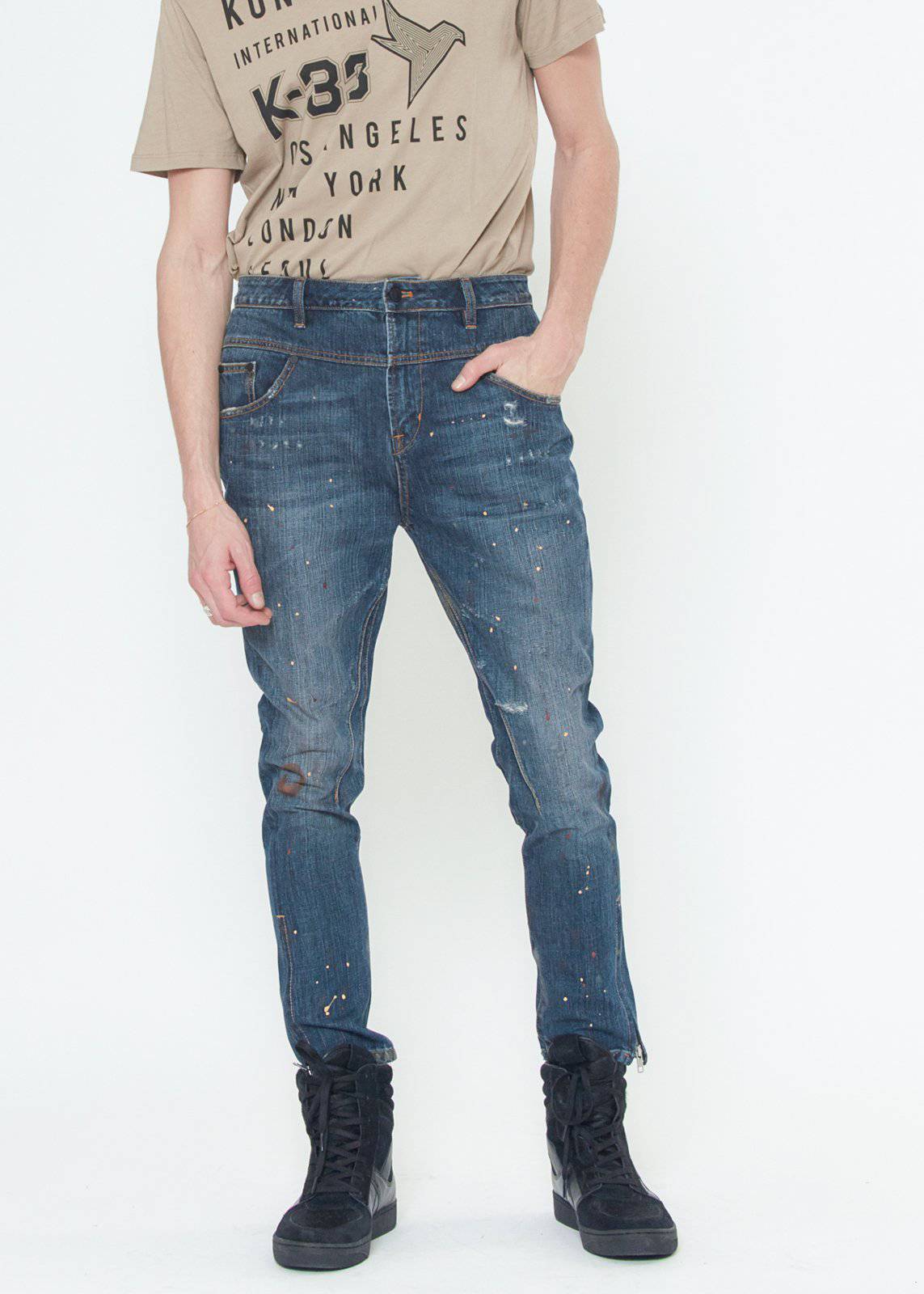 Konus Men's Denim With Paint Splatter  in Blue-0