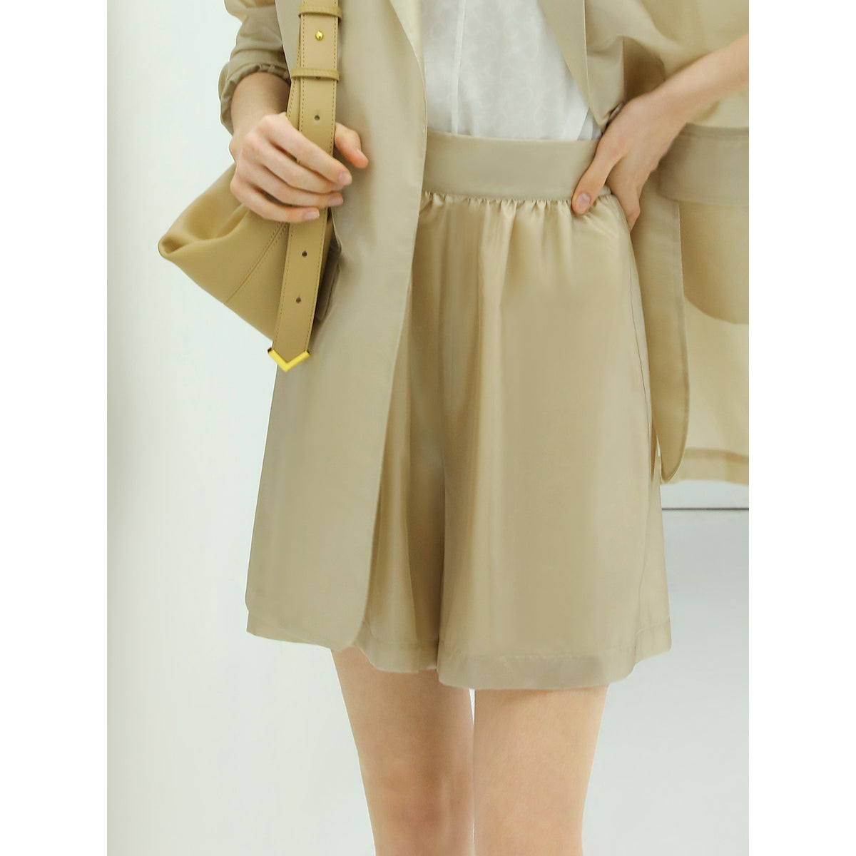 Soft High-Rise Beige Shorts-0